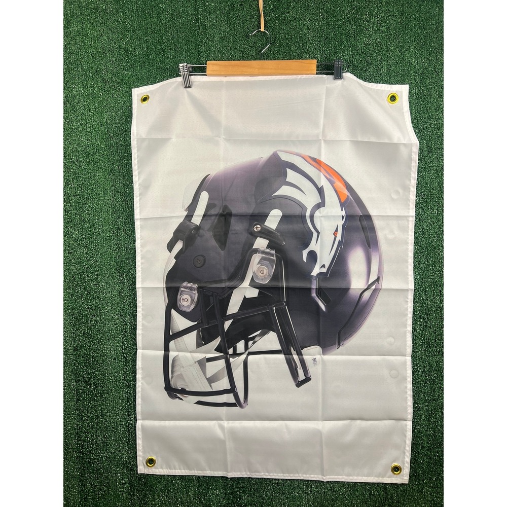Denver Broncos NFL Helmet Wall Flag Banner White 2x3 Game Room Decor Grommets